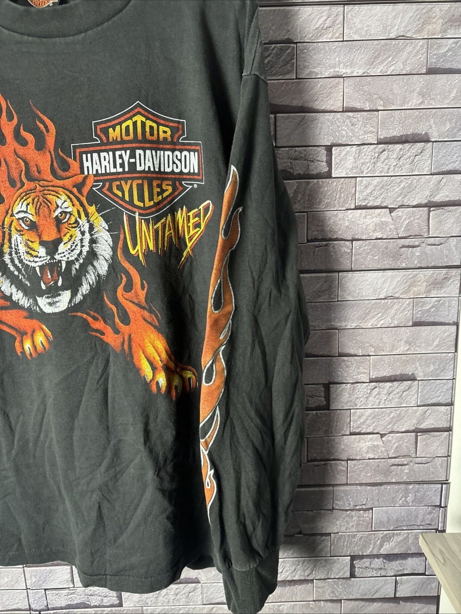 RASHOMONG(ラショウモン)★Harley Davidson Eagle Pigment T VTG Harley Davidson Untamed Flame Tiger Size L Single Stitch