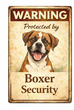 Warning Protected by Boxer Security Dog Pet Lover Gift Rustic 8x12 Metal Sign
