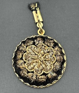 Antique Vintage Victorian Hairwork & Metallic Threading Morning Pendant 1800’s