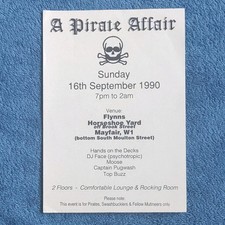 Rave Flyer - A6 - Flynn's  Pirate Affair - Rave Flyers, Old Skool, Acid House