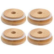  4 Stück luftdichte Deckel für Einmachflaschen mit Strohloch, runde Glasdeckel,