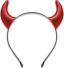 Glitter Devil Horns Headband, Red Devil Horns Devil Costume for Women Men Girls,