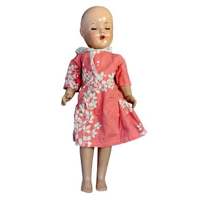 Vintage 1940s Composition Baby Doll 16  Sleep Eyes Open Mouth Dress