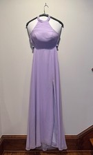 Azazie Lavender Sleeveless Halter Bridesmaid Dress with Slit Regular Size 2
