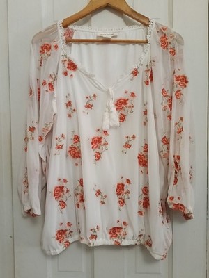 PLUS SIZE 2X FLORAL CROCHET EMBROIDERED BOHO  TUNIC TOP A4
