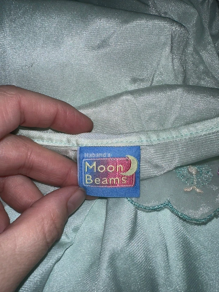 Camisón Habands Moon Beams de nailon sedoso talla L azul manga corta bordado Foto 3 de 4