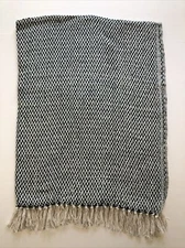 DII Woven Throw Collection Basketweave Handloomed Cotton, 50x60, Cream/Blue NEW