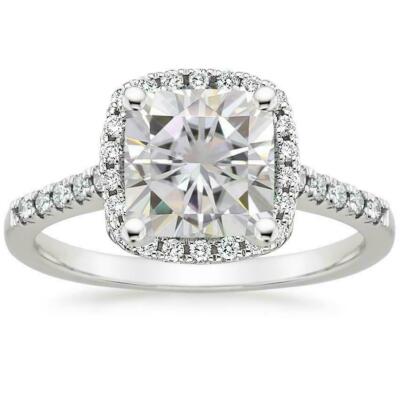 4.07ct Simulated Diamond Engage Ring 14k White Gold Plated Halo Round Accents