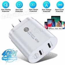40W Fast Wall Charger Block Power Adapter Dual USB C Type-C For iPad iPhone 14