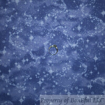 BonEful Fabric FQ Cotton Quilt Purple White Star Blue Sky Silver Metallic Print