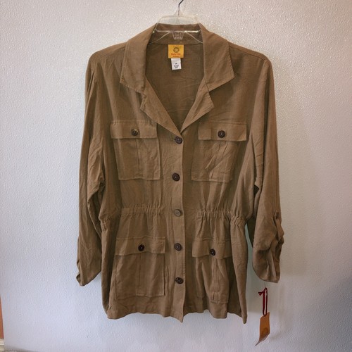 Ruby Rd Rattan On Safari Linen Blend Jacket 2X Long Roll Tab Sleeves Pockets NWT - Picture 9 of 9