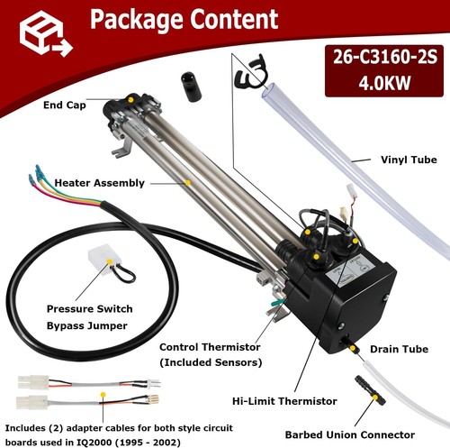 26-C3160-2S for Hot Spring Double Barrel Heater Assembly 1.0/4.0KW 120/240 Vol - Picture 6 of 7