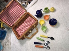 Doll -Wicker Picnic Basket Set with Mini Porcelain Tea Set