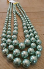 Three-Row Faux Pearl Collar Necklace Aqua NWT Beautiful & Elegant New with Tag