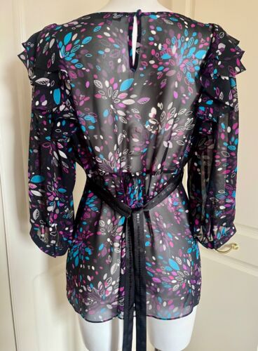 BNWT Jasper Conran detailed black print chiffon top with scattered sequins UK 14 - Picture 2 of 9