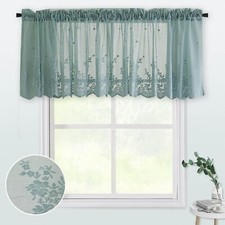 Vintage Embroidered Floral Lace Voile Sheer Kitchen Short Curtain Tier Valance