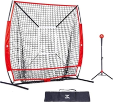 ZELUS Baseball Net Kit with Tee and Strike Zone, 5X5Ft Softball Training Equipm