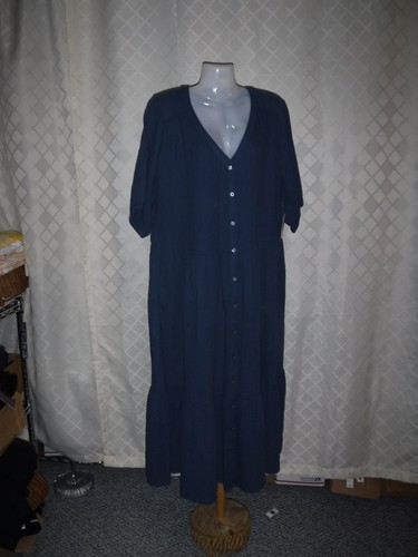 Elbow Sleeve Maxi Dress size 1X ,Sonoma, Navy Night Full Button front,2 side poc - Picture 5 of 14