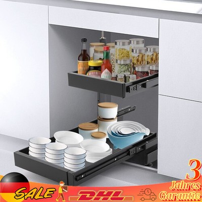 2 Etagen Aufbewahrungsregale-Ausziehbare Küche Pull Out Organizer Schwarz 10kg