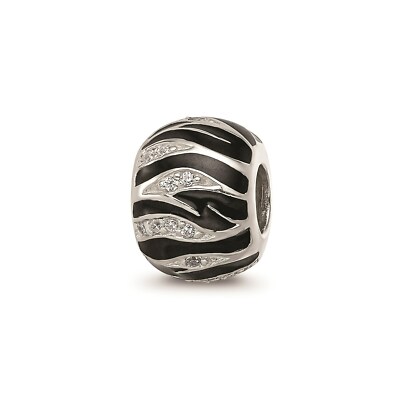 Reflection Beads Sterling Silver Black Enamel White CZ Striped Pattern Bead