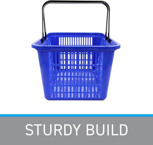 Shopping Baskets Set of 12 Blue Durable Break Resistant Plastic w/ Metal Stand - Picture 6 of 12