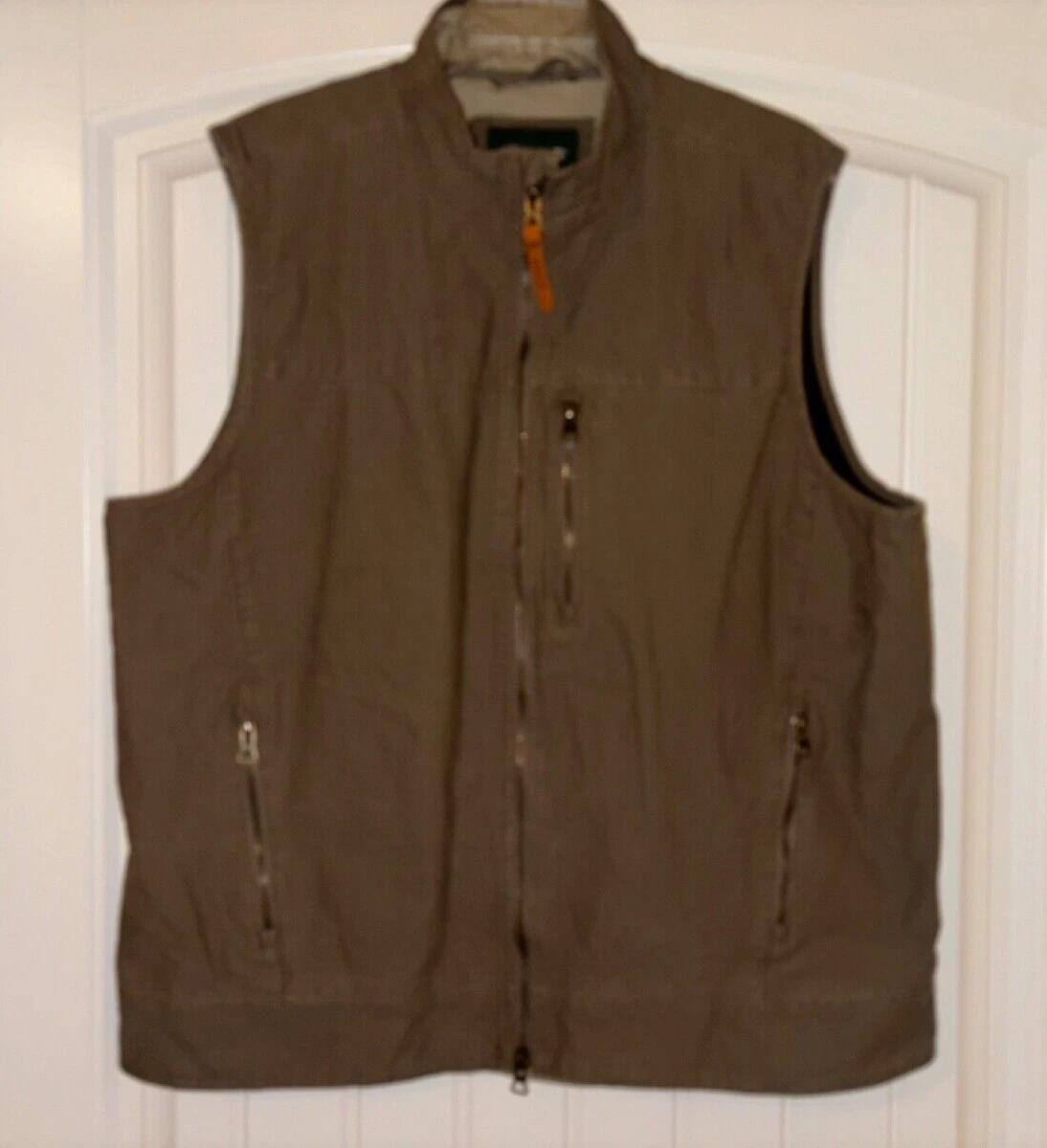 Men's Vintage Orvis Cotton Canvas Leather Trim Hunting Safari Vest Size Large