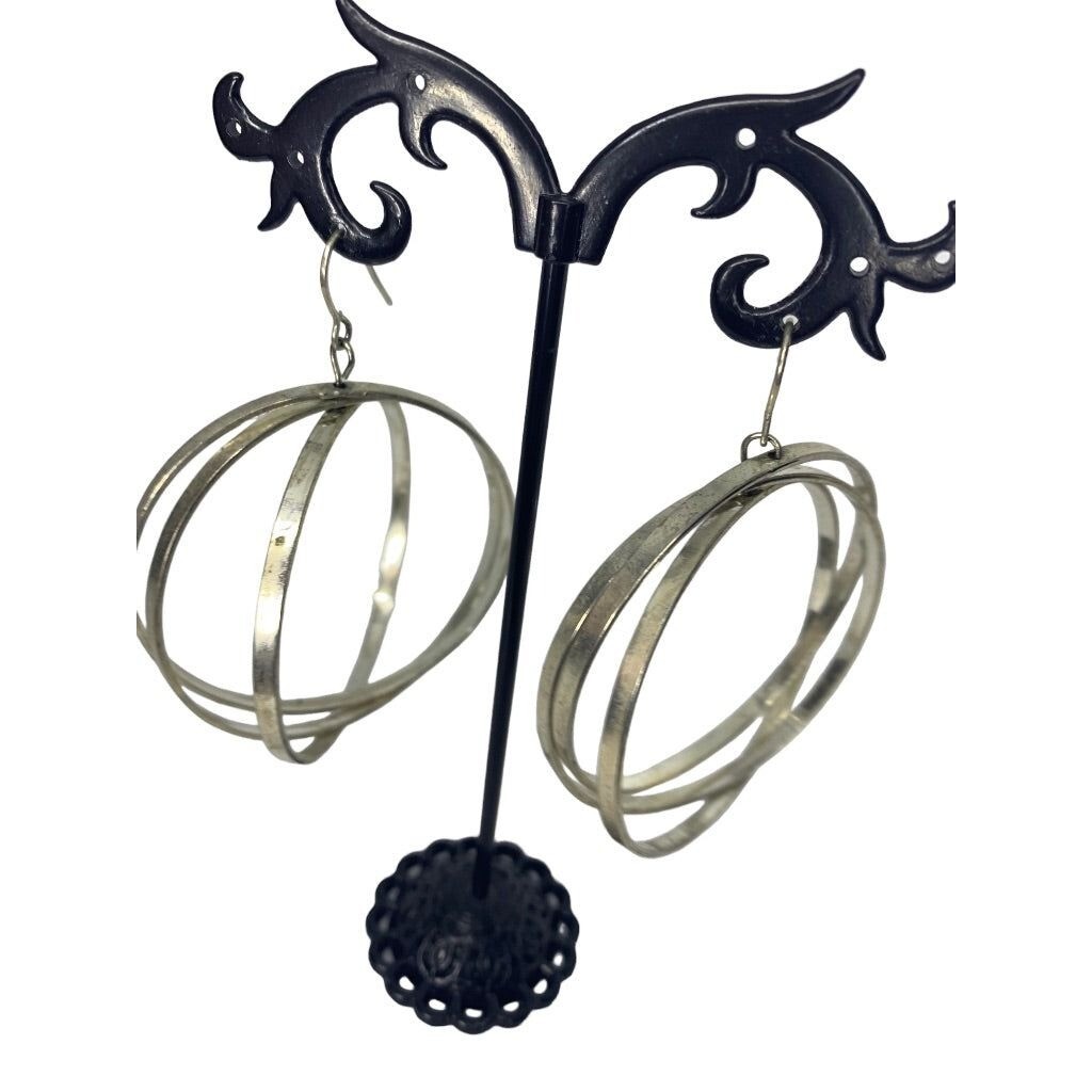 Statement 2.5" Drop Silvertone Earrings Dimension… - image 3