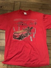 Vintage Jerzees Made In USA Red “Hay Rides” Horsey Large Print Shirt Size XL Men