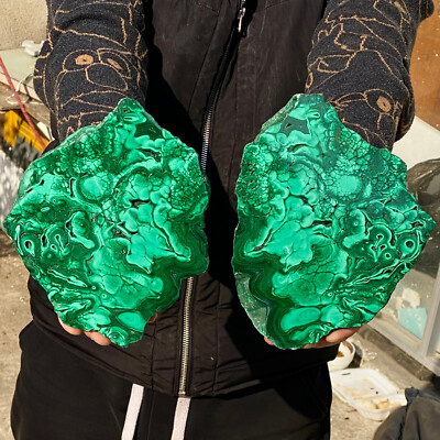 5.4LB A Pair Natural malachite slice quartz crystal luster mineral specimen
