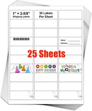 1X2-5/8 FBA Address Shipping Label - Laser Ink Jet Printer 30 UP Mailing Sticker