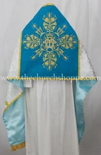 Metallic Silver Humeral Veil with AM embroidery voile huméral velo omerale