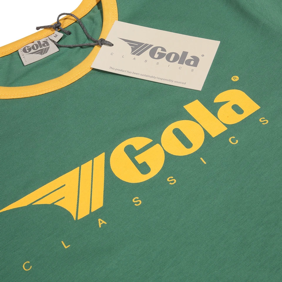 Camiseta retro con timbre verde/dorado Gola para hombre Foto 3 de 4