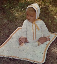 Baby coat, hat + blanket crochet pattern in DK wool. 0-3, 3-6, 6-12 months.