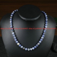 Natural 8/10mm Blue White Jade Round Gemstone Beads Necklace 18" AAA