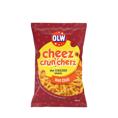   OLW Cheez Cruncherz Hot Chili   Spicy & Extra Crispy Cheese Snacks, 225g