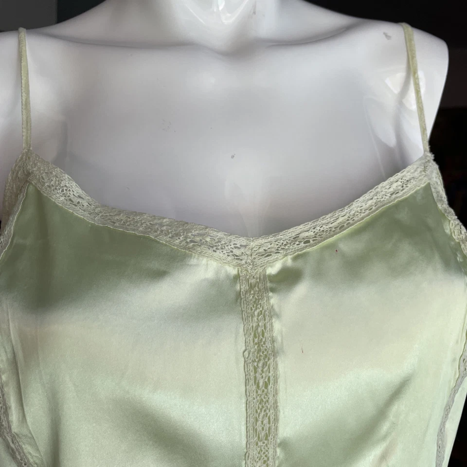Banana Republic Vtg Lace Trim Cami Babydoll Top Satin Y2K Sz PL Green - Image 2 of 4