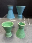 4  Homer Laughlin Harlequin Double Egg Cups, Turquoise Vintage