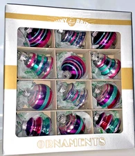 SHINY BRITE Christmas Glass Ornaments Set of 12~Festive Glittering Colors!