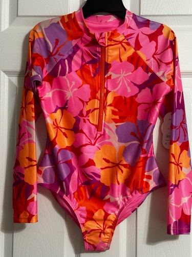 Wonder Nation Girls Long Sleeve Zip-Up Rash Guard One-Piece Swimsuit ...