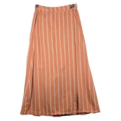 Pact Striped Button Wrap Midi Skirt XS Terracotta Orange Organic Cotton Linen