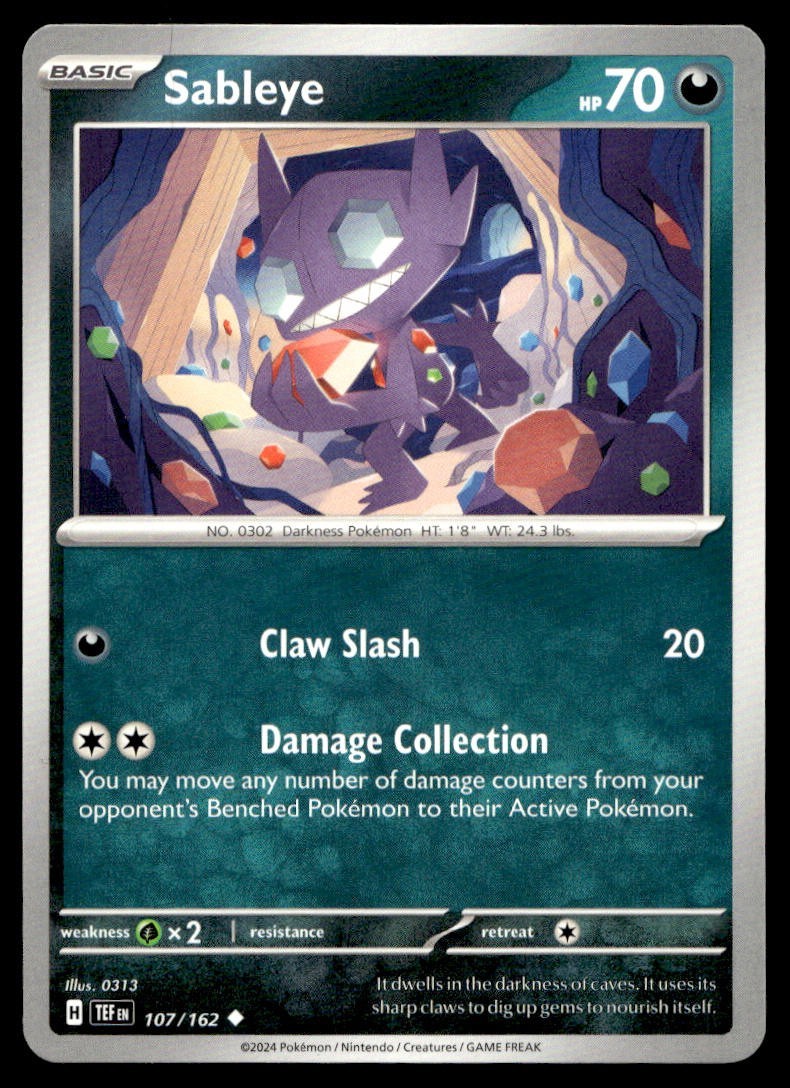 Sableye 107/162 Pokemon Card Temporal Forces Uncommon 70 HP Near Mint UK