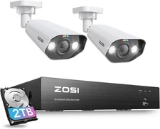 ZOSI 4K 2pcs 8MP IP Cameras Night Vision NVR with 2TB HDD for 24/7 Recording