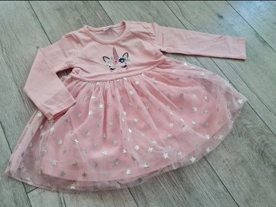 Kleid mit Tüllrock mit Unicorn & Blümchen *° rosa Gr. 86