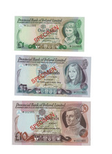 NORTHERN IRELAND (PROVINCIAL BANK ) SET OF 3 1978 SPECIMEN BANKNOTES CS2 UNC