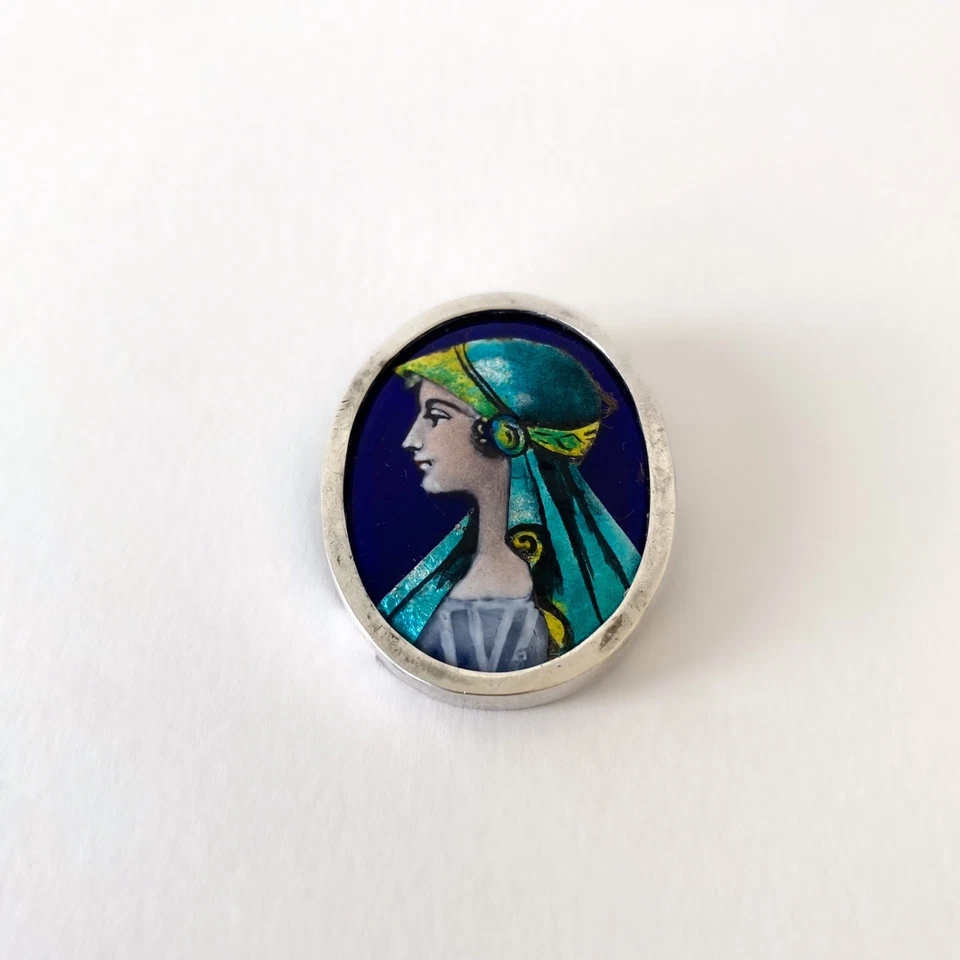 Spilla Ciondolo Art Deco IN Argento 800 E Posta Elettronica Limoges Firmato - Immagine 3 di 4