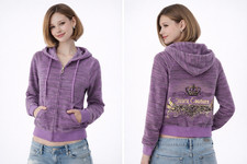 Juicy Couture Hoodie Crown Logo Purple Zip Y2K McBling XS Velour