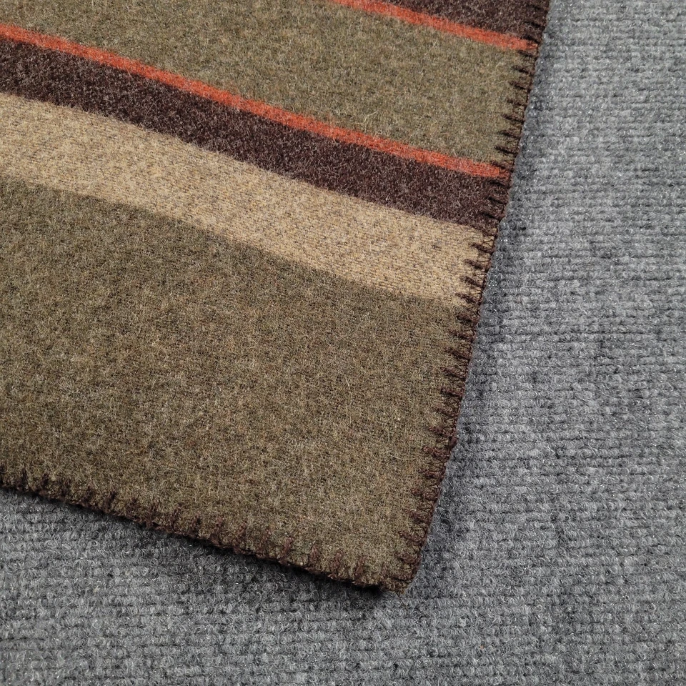 Manta de Lana Woolrich 54x60 Tono Tierra Rayas Hecha en EE. UU. Whipstitch Foto 2 de 4