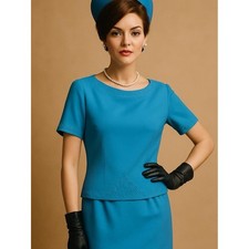 Adrianna Papell Turquoise 100% Silk 2 Piece Dress Set Embroidery Vintage Sz 12