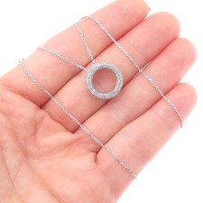 925 Sterling Silver Italy Real Diamond Circle of Life Cable Chain Necklace 16"