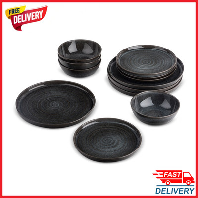 Yellowstone Rip 12 Piece Ceramic Dinnerware Set Rustic Plates Bowls Western
